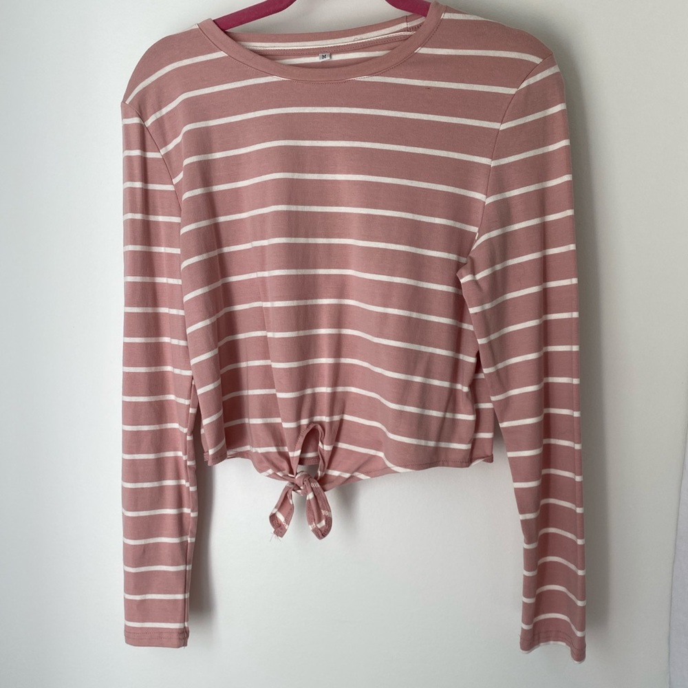 Cropped pink and white striped shirt